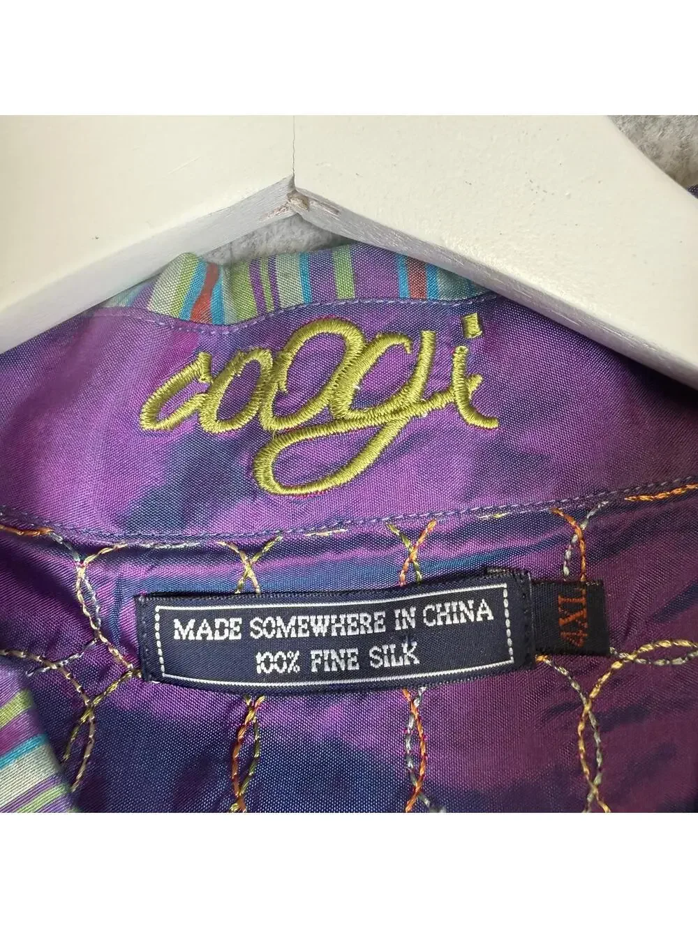 Vintage Coogi Men's 4XL XXXXL Iridescent Purple Striped Button Down Shirt Silk - Picture 2 of 10